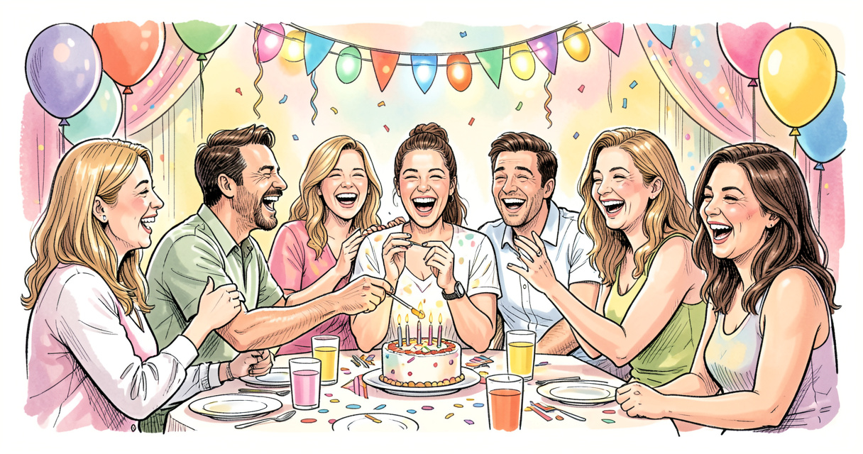 Groupe d'adultes jouant à un blind test lors d'un anniversaire adulte animé