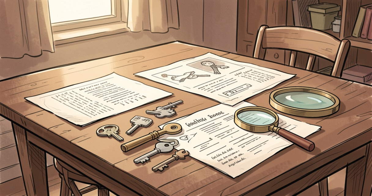 Kit d'escape game pour anniversaire adulte posé sur une table en bois