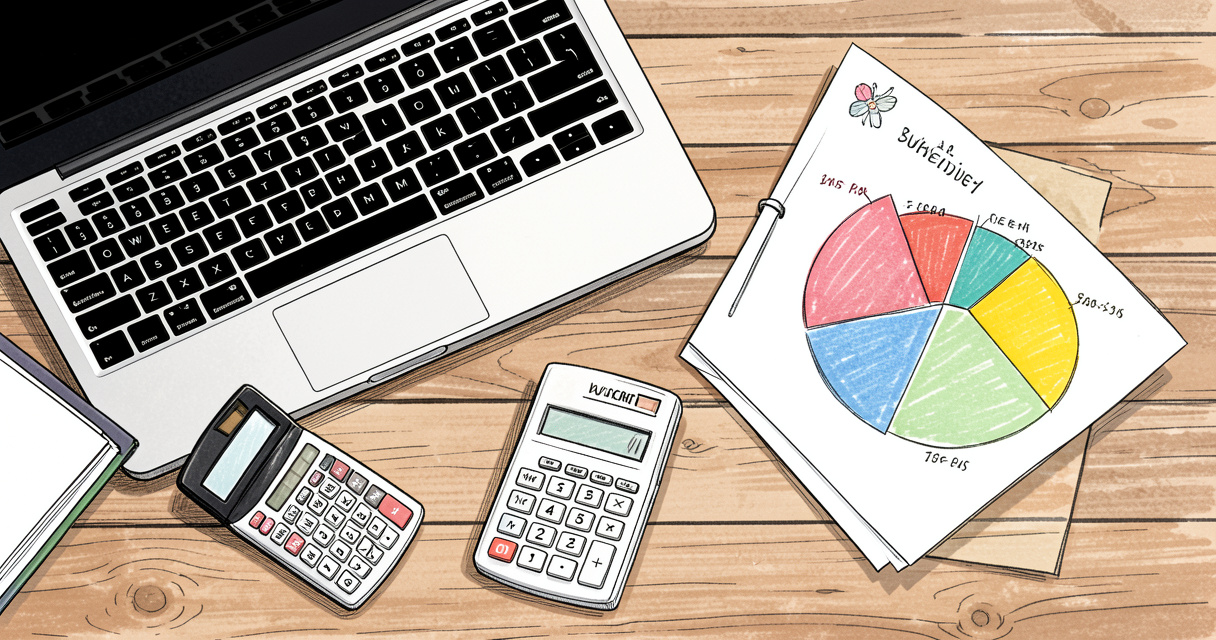 Calcul du budget mariage sur un ordinateur avec tableau et calculette