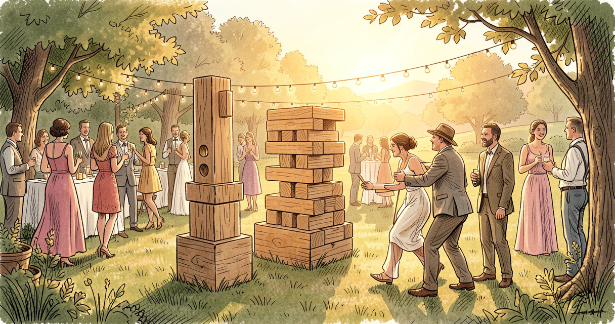 Jeux en bois géants pour animation mariage champêtre en extérieur