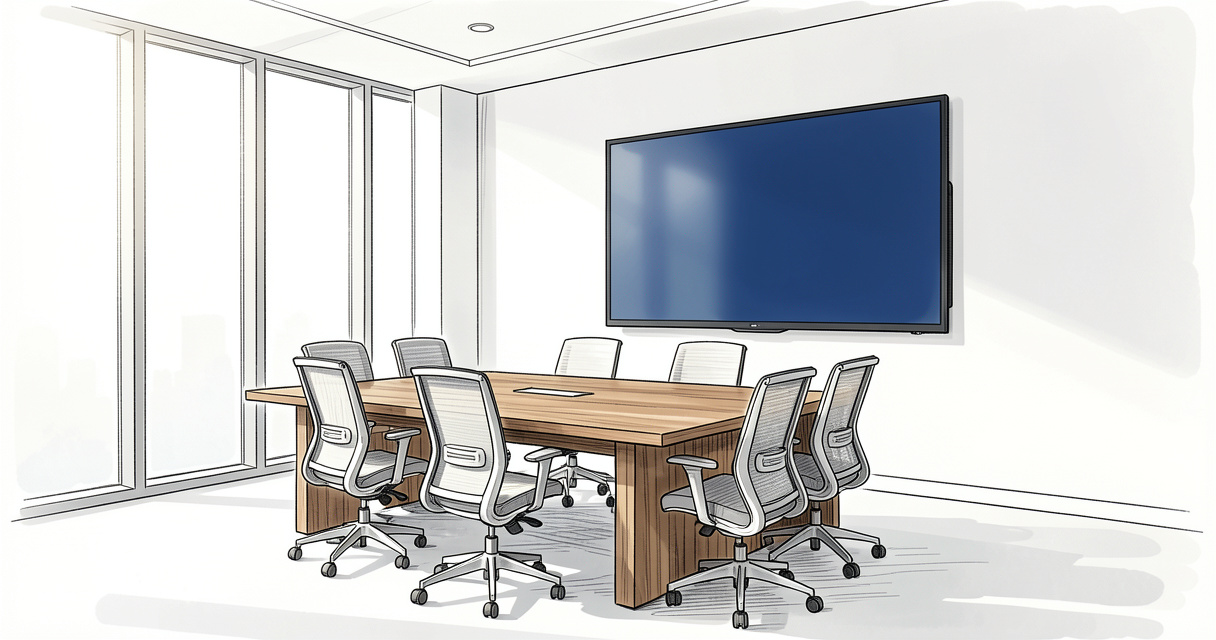 Salle de réunion moderne avec écran tactile et chaises ergonomiques pour visioconférence