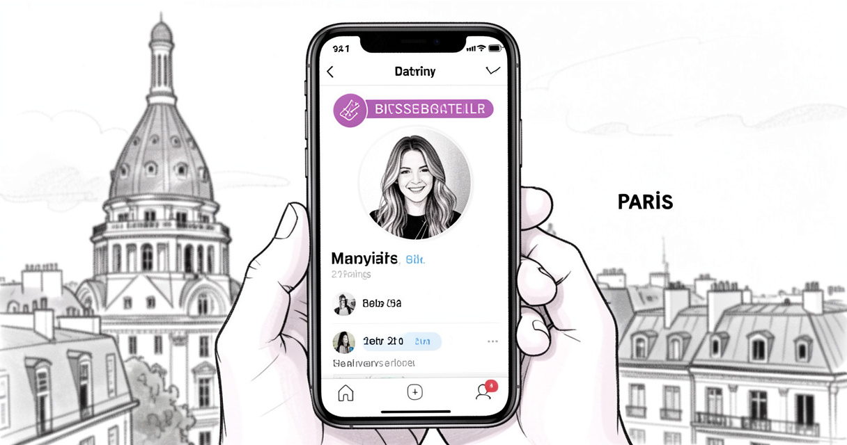 Application de rencontre bisexuelle sur smartphone à Paris, profil avec localisation parisienne.