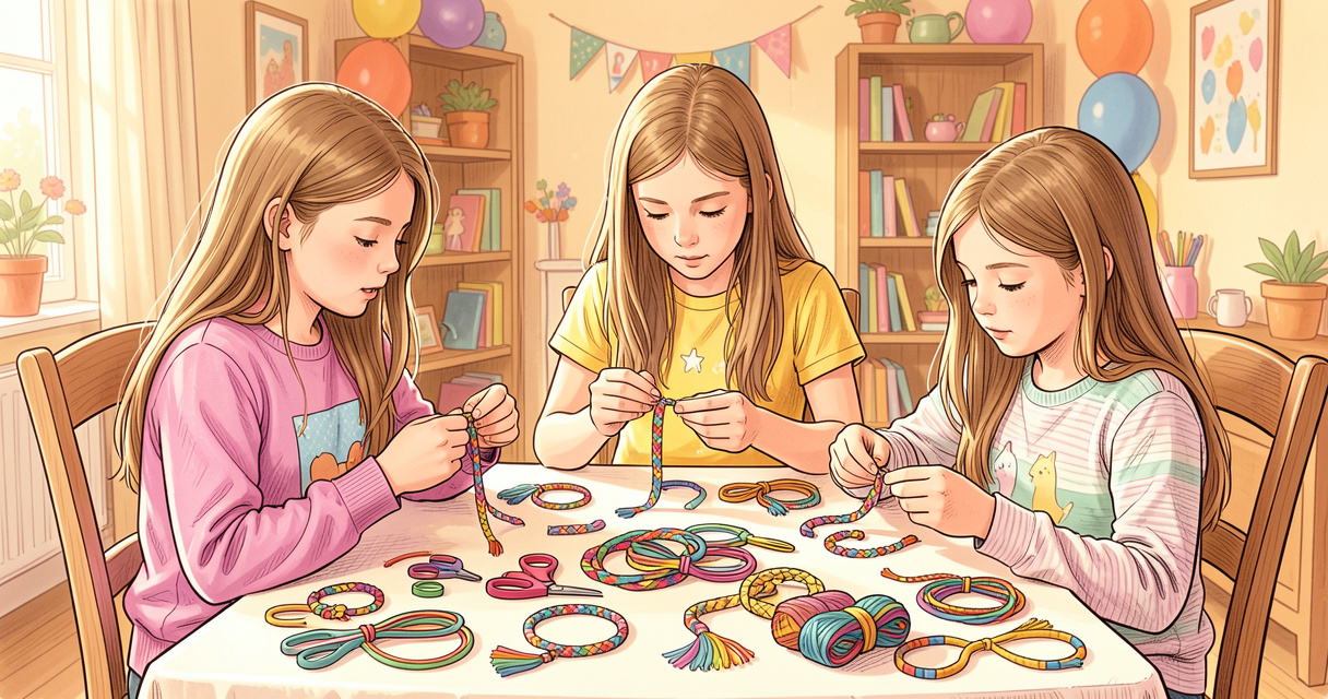 Activité manuelle de création de bracelets entre amies pour un anniversaire de fille de 10 ans