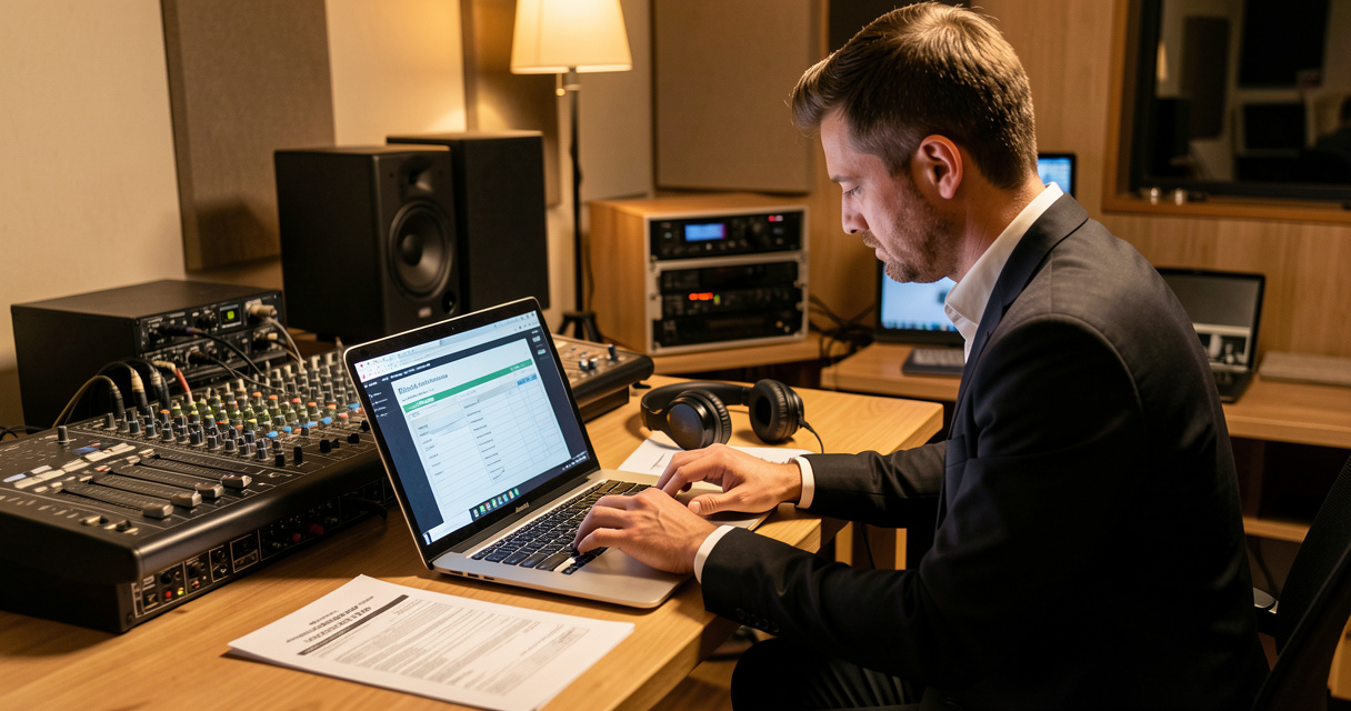 DJ événement préparant devis et documents de facturation pour une prestation de mariage.