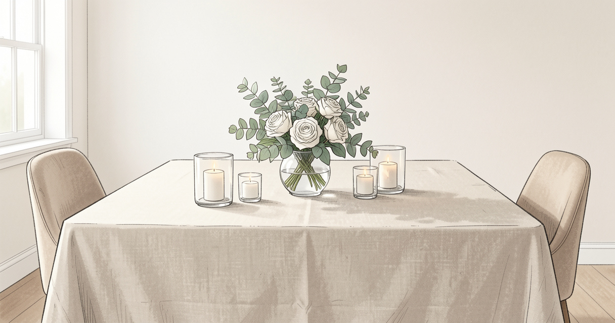 Table de mariage simple et chic avec centre de table fleuri et photophores